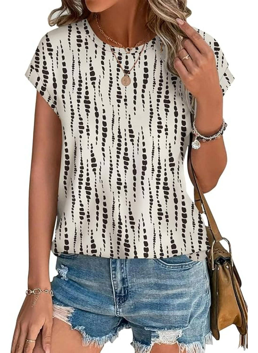 Printed Short Sleeve Tops With Abstract Print-My Comfy Blouse