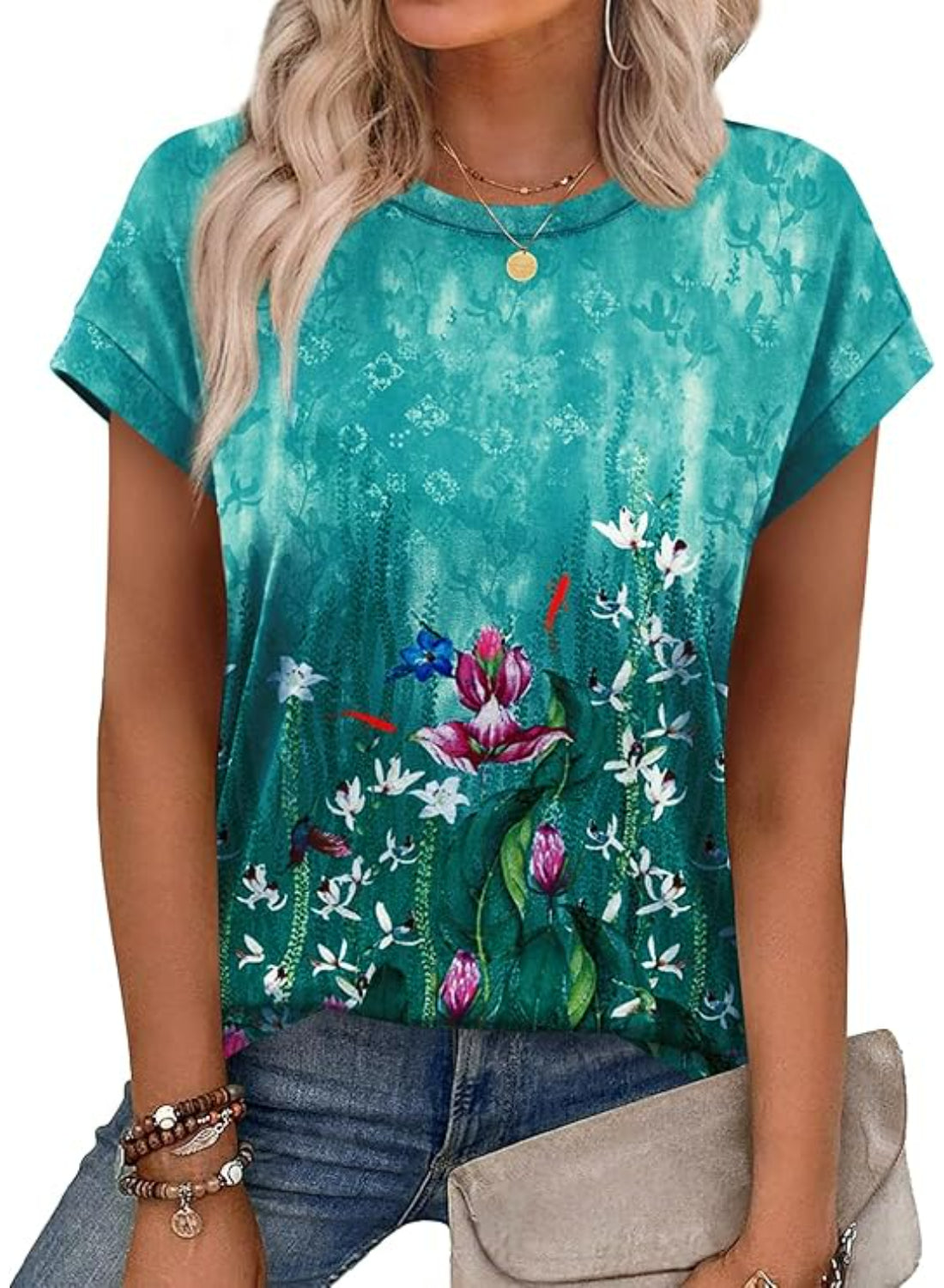 Short Sleeve Summer Top With Floral Design-My Comfy Blouse