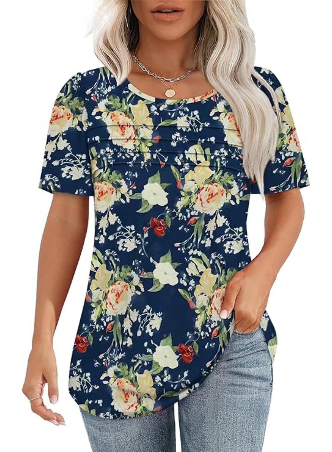 Women Printed T Shirts Short Sleeve For Stripe Scoop Top-My Comfy Blouse