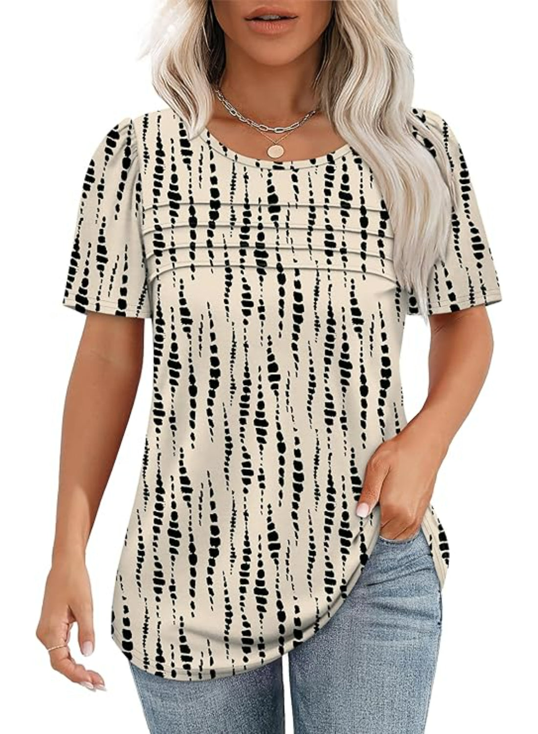 Women Printed T Shirts Short Sleeve For Scoop Pleated Top-My Comfy Blouse
