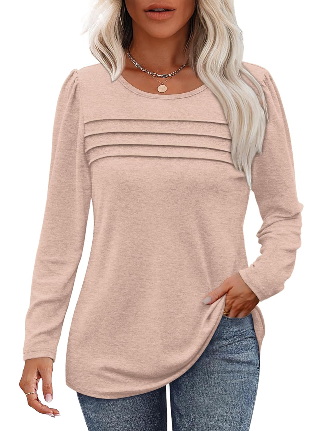 Casual Long Sleeve Pleated Pullover Top-My Comfy Blouse