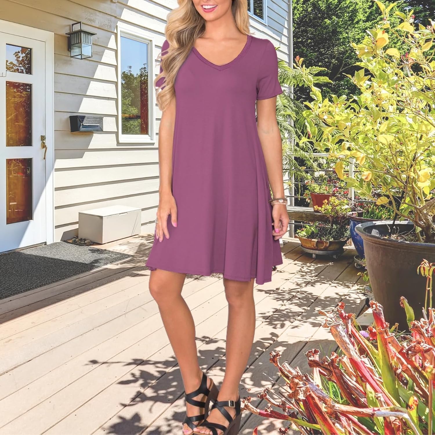 Casual Short Summer Sleeve Dress With Pockets For Women