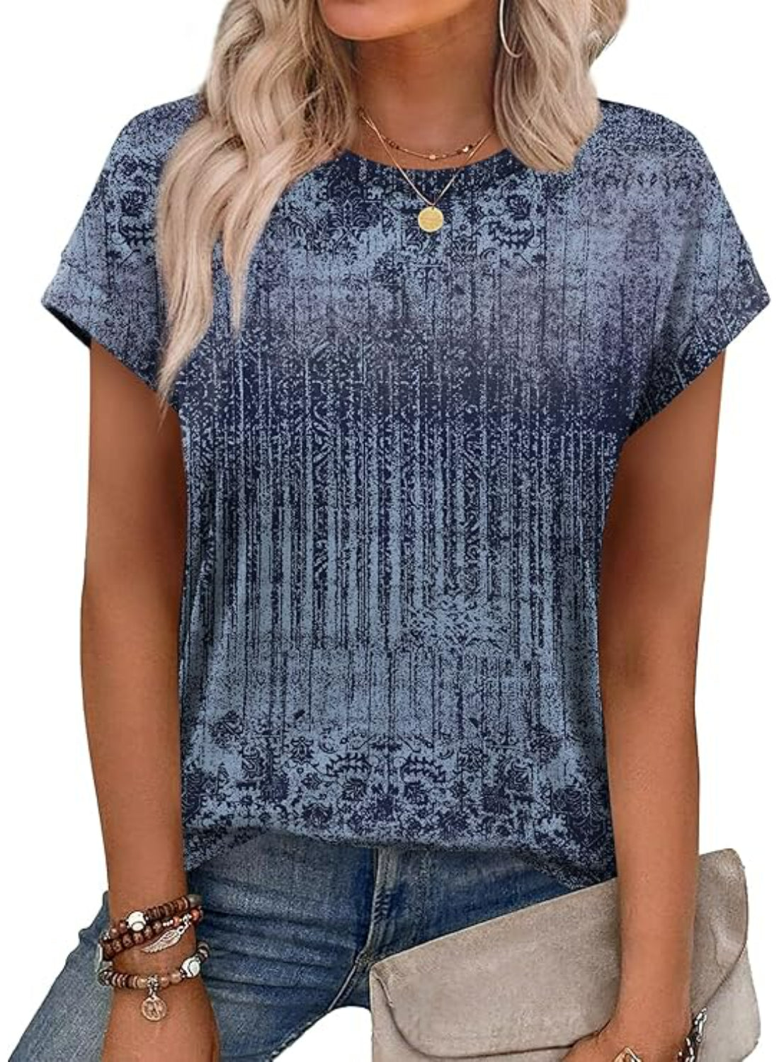 Marble Printed Short Sleeve Top-My Comfy Blouse