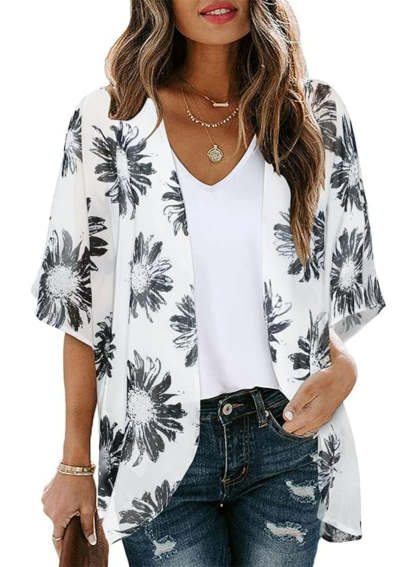Casual Loose Floral Kimono With Sheer Fabric