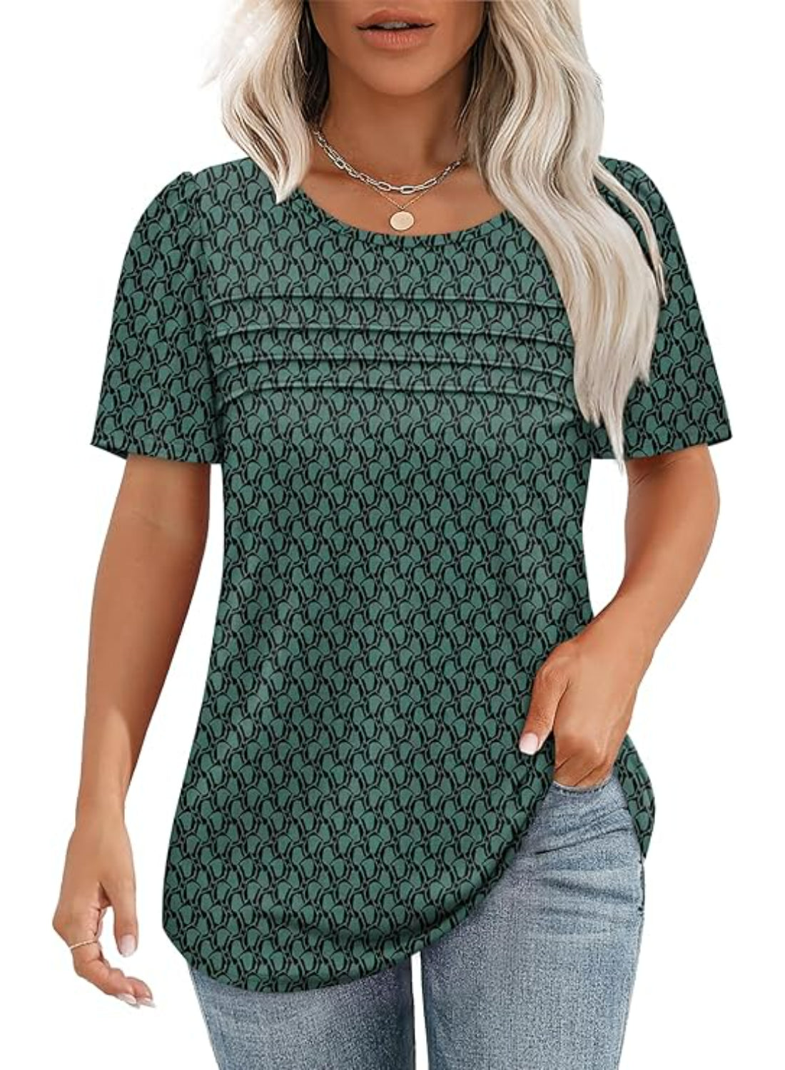 Women Printed T Shirts Short Sleeve For Scoop Pleated Top-My Comfy Blouse