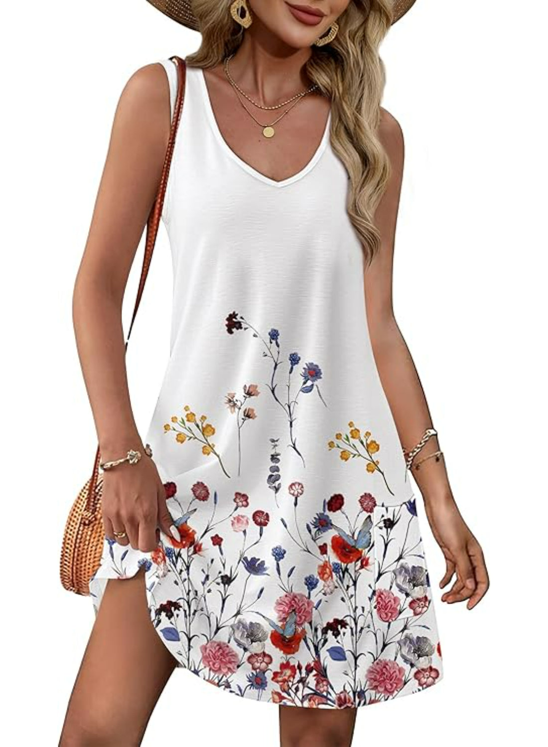 Floral Pocket Summer Dress With Sleeveless V Design-My Comfy Blouse