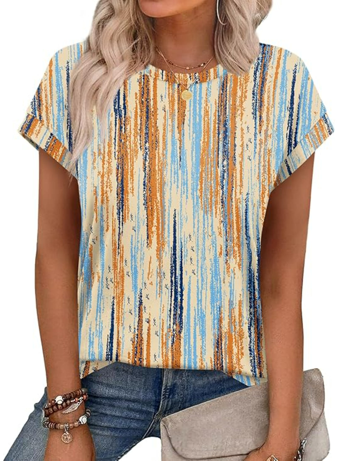 Marble Printed Short Sleeve Top-My Comfy Blouse