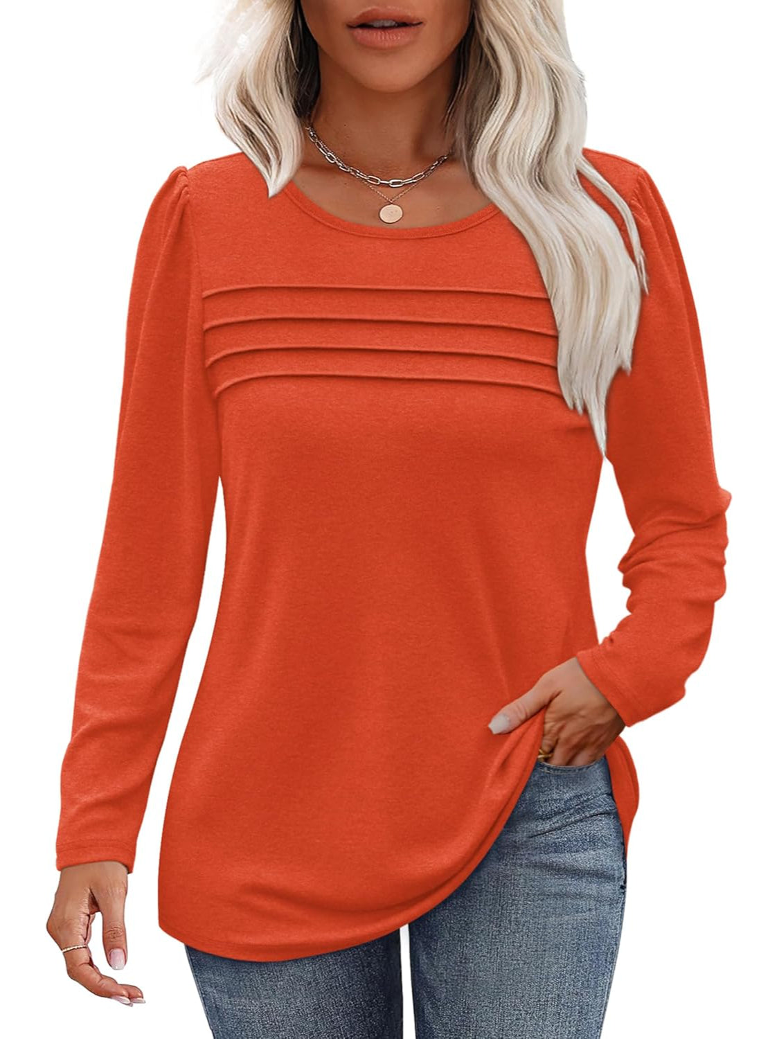 Casual Long Sleeve Pleated Pullover Top-My Comfy Blouse