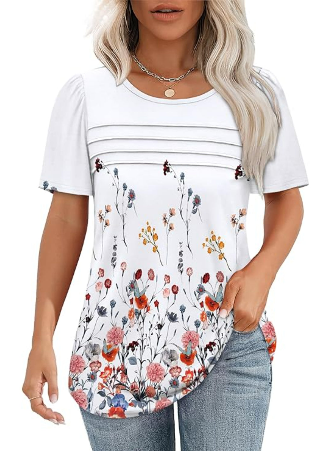 Women Printed T Shirts Short Sleeve For Stripe Scoop Top-My Comfy Blouse