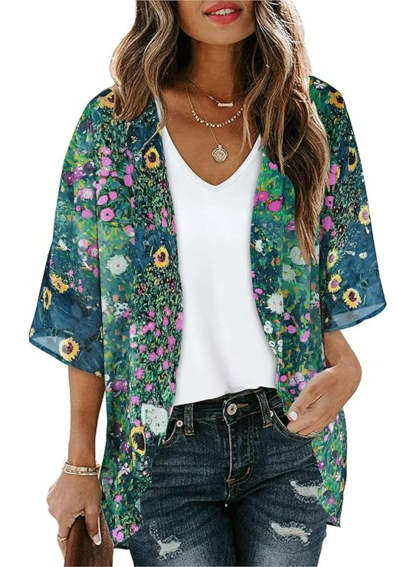 Casual Loose Floral Kimono With Sheer Fabric