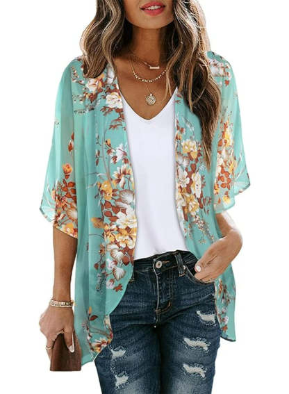 Casual Loose Floral Kimono With Sheer Fabric