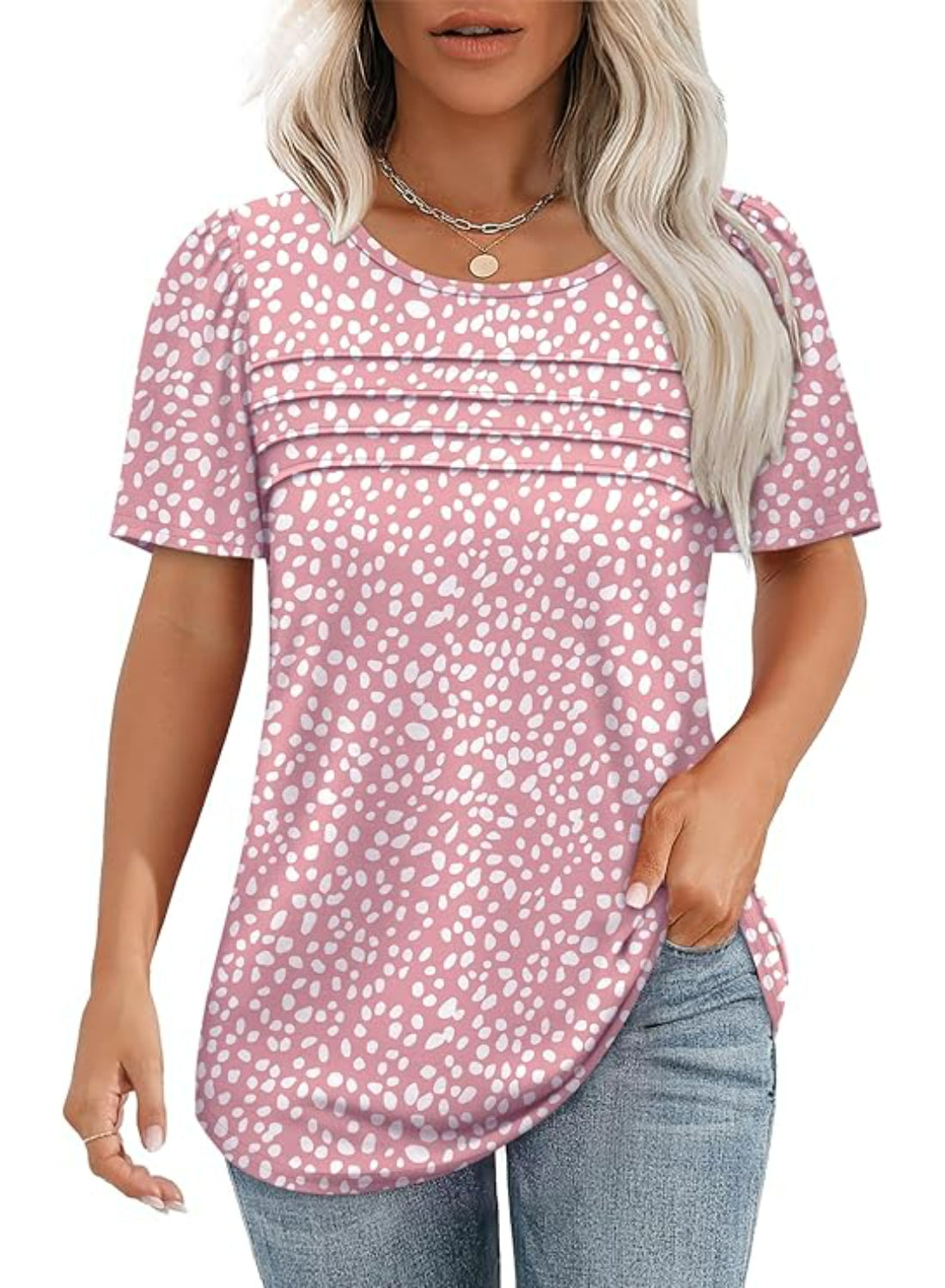 Women Printed T Shirts Short Sleeve For Scoop Pleated Top-My Comfy Blouse