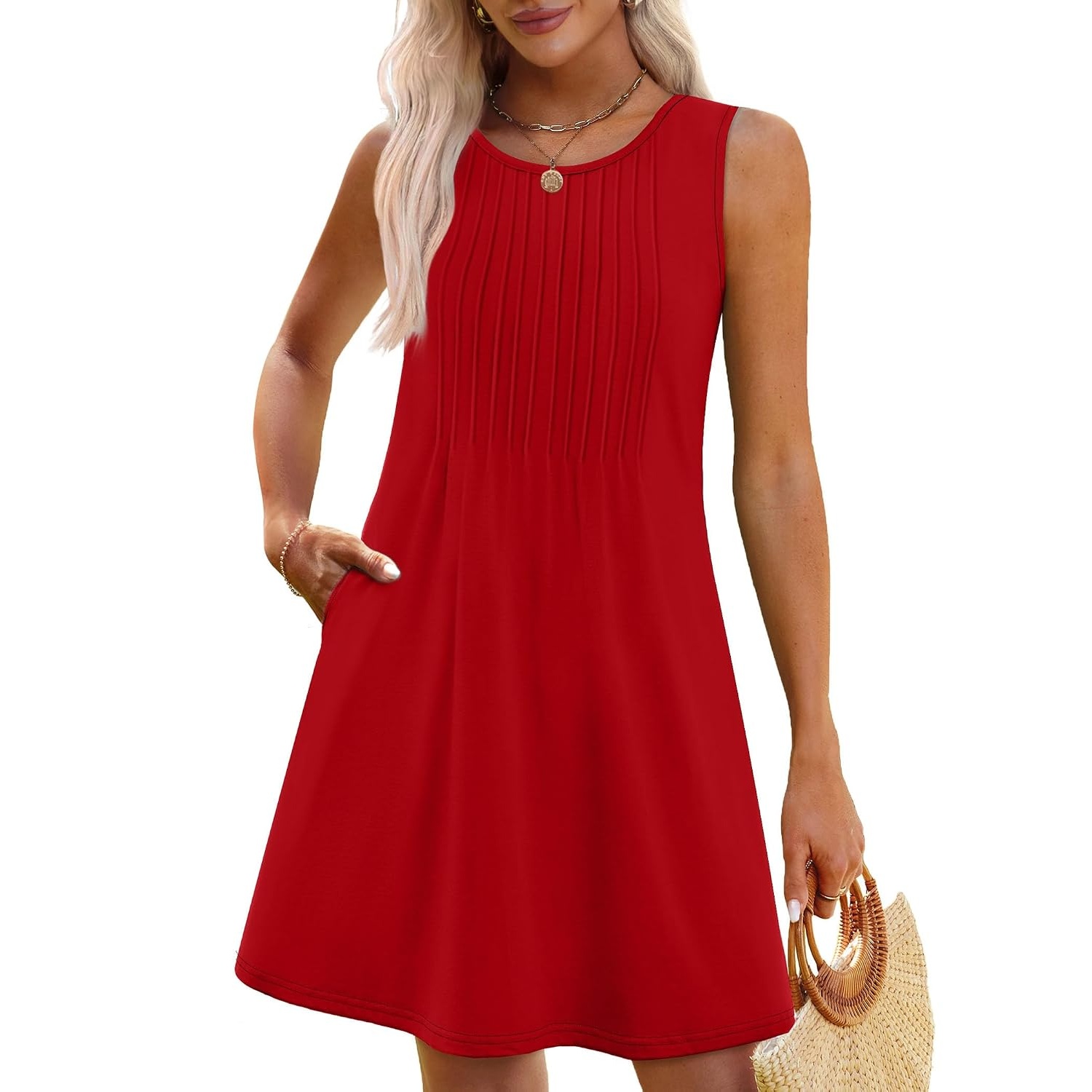 Casual Loose Sleeveless Beach Crew Dress For Women