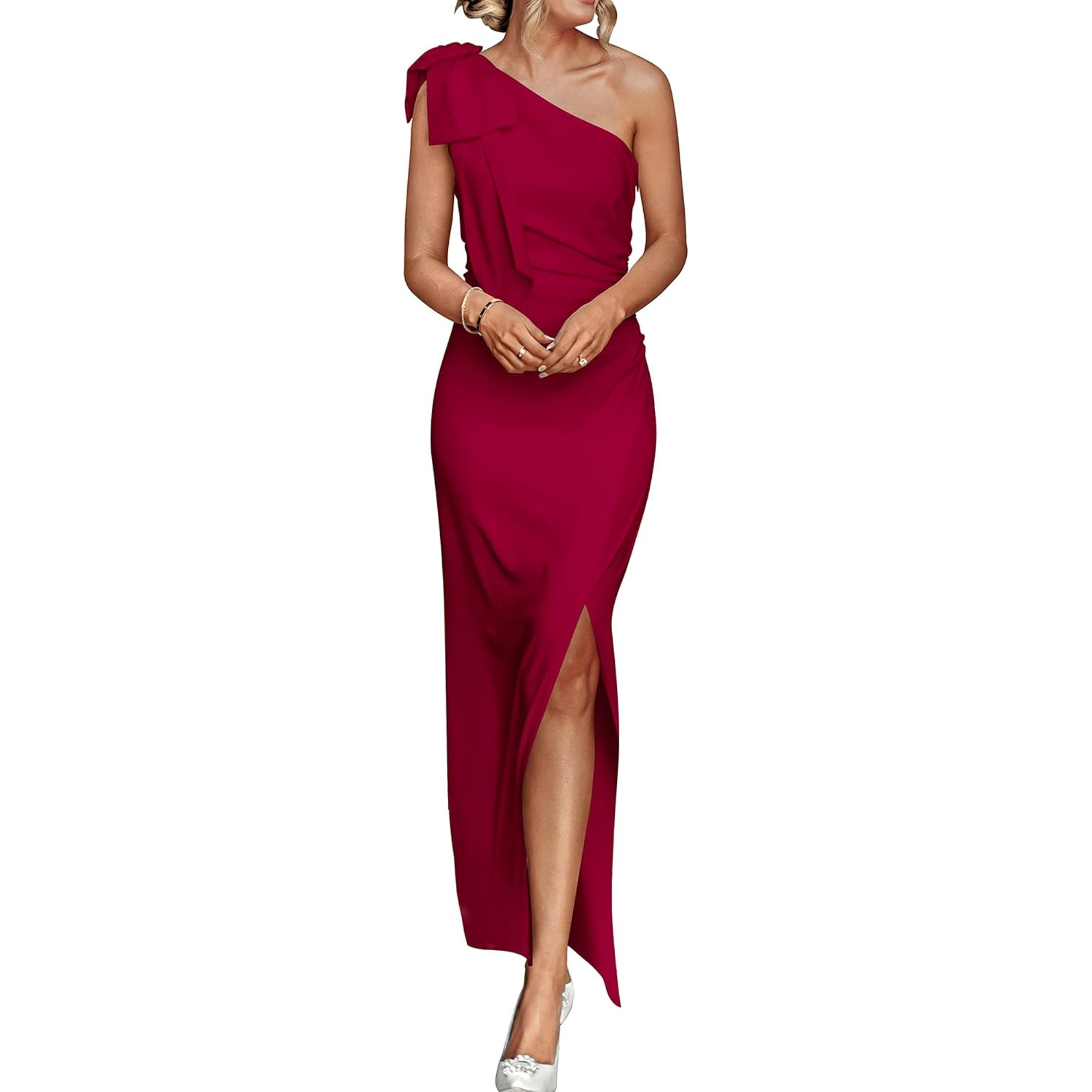 Elegant One-Shoulder Ruched Maxi Dress for Wedding Guests