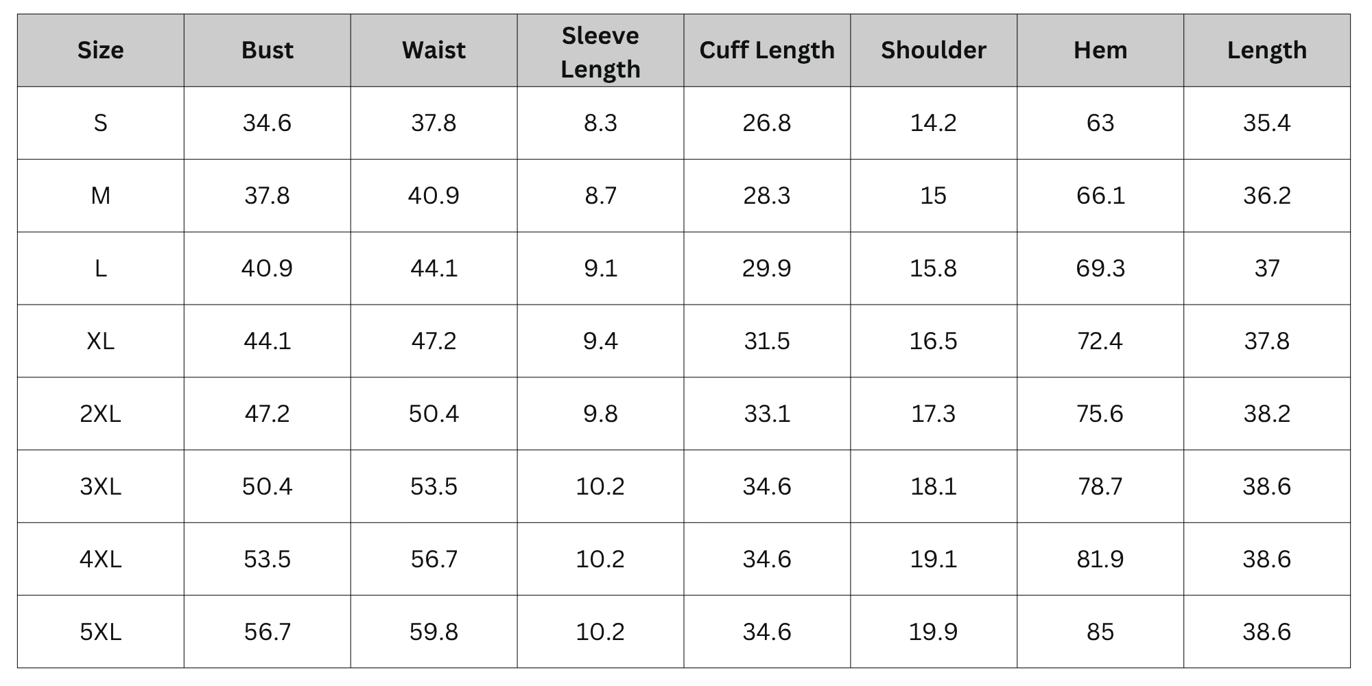 Size Chart