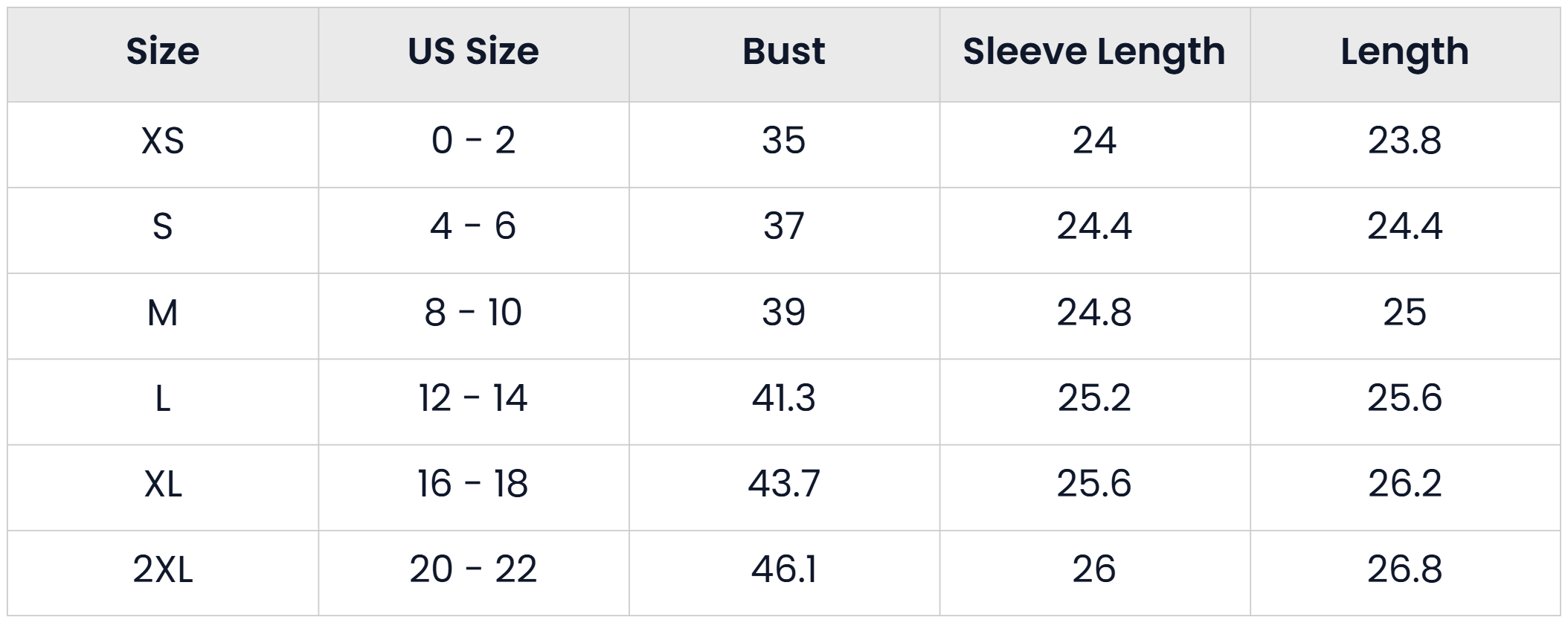 Size Chart for Casual Lightweight Pullover Sweater For Women