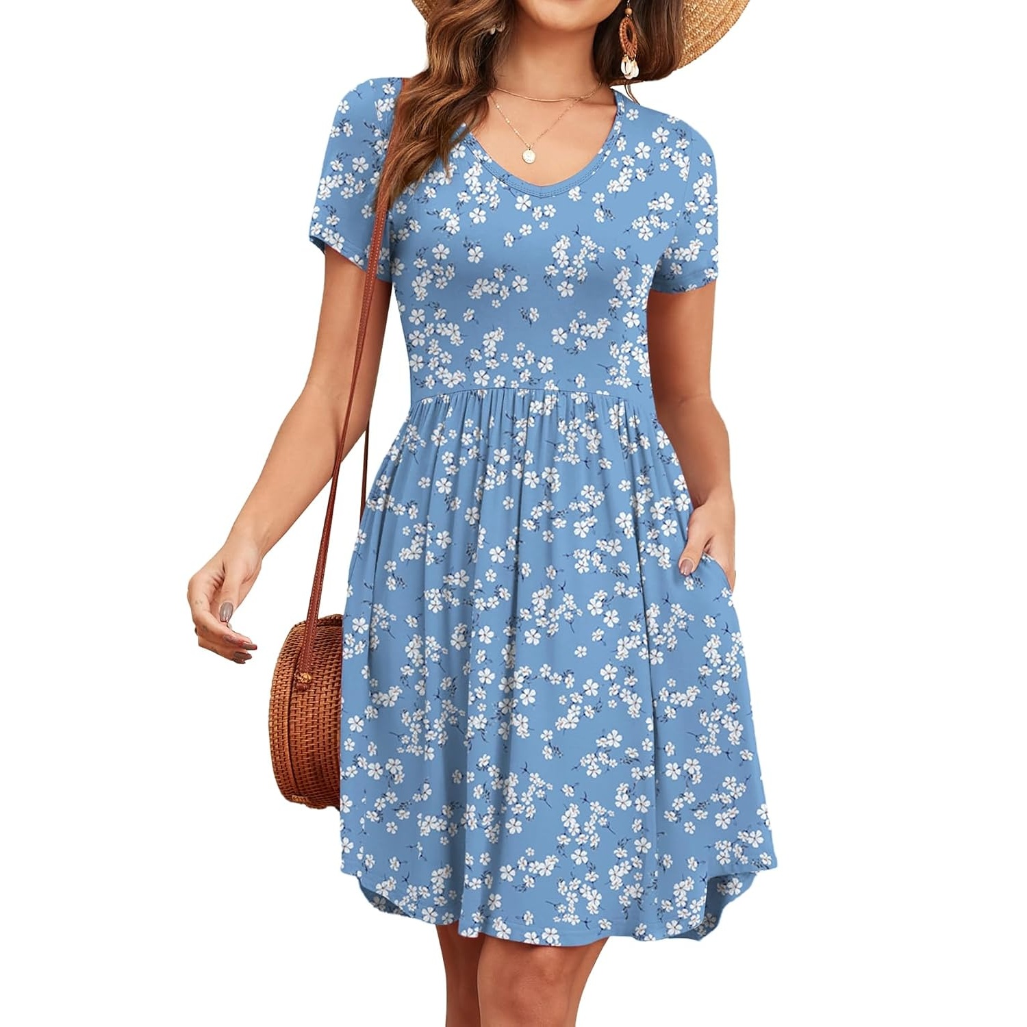Summer Short Sleeve Loose Fit Dress With Pockets