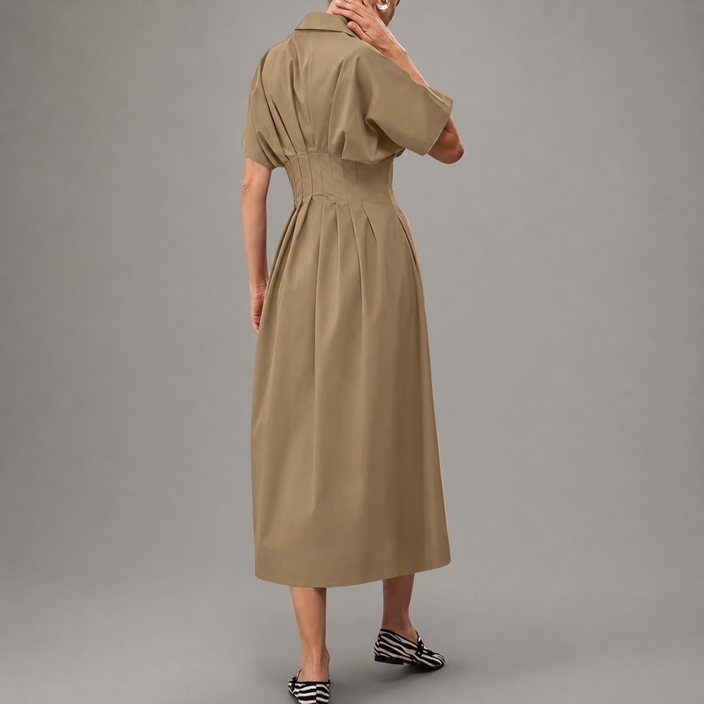Button Front Maxi Shirt Dress With Pockets For Women