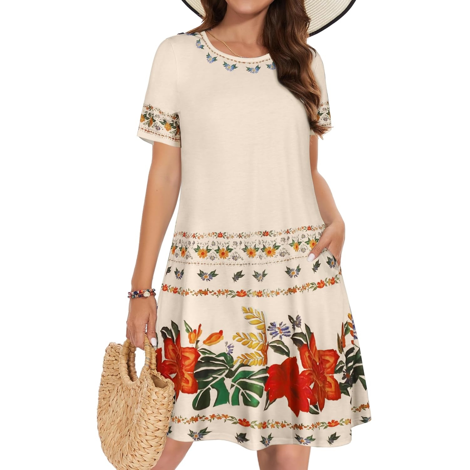 Casual Sundress Short Sleeve Beach Cover Ups For Women