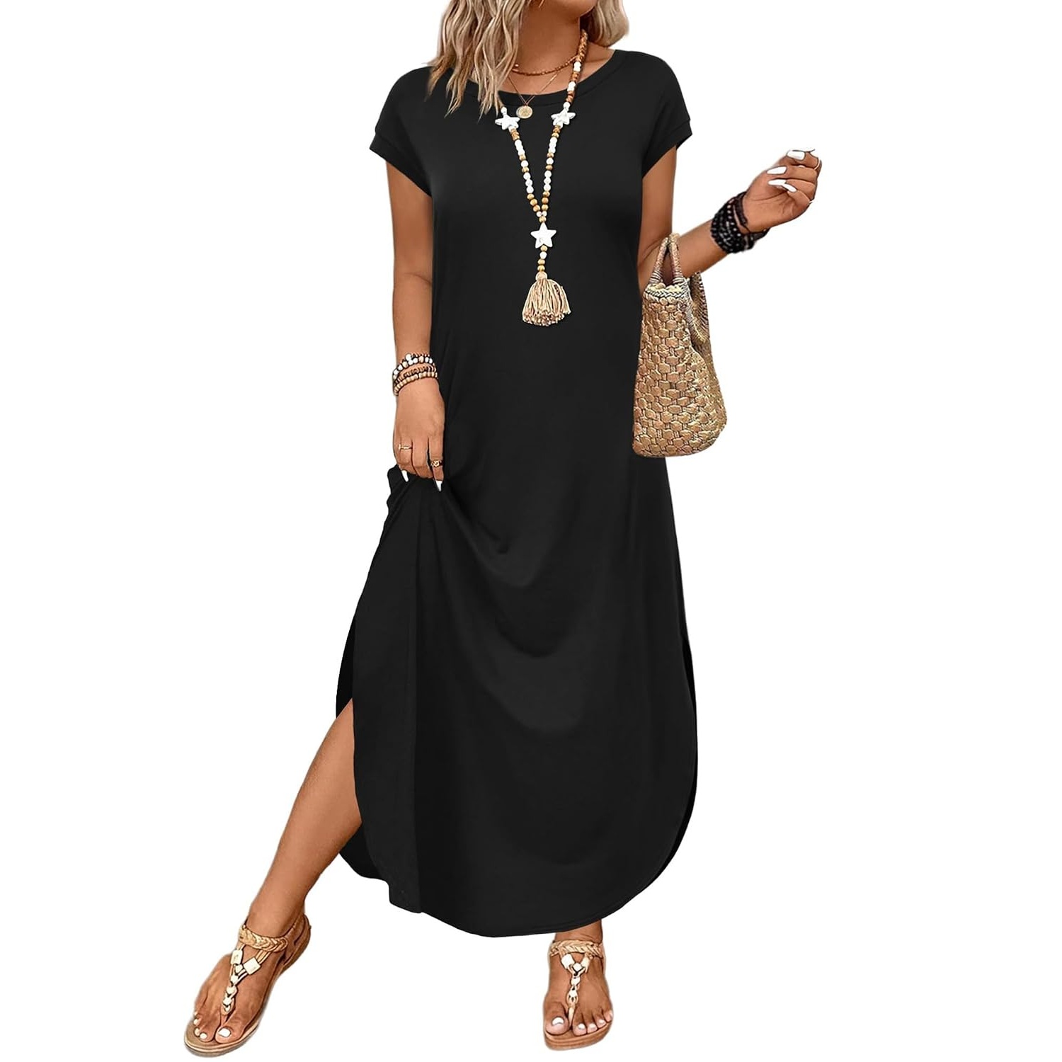 Cap Sleeve Maxi Dress With Pockets For Women