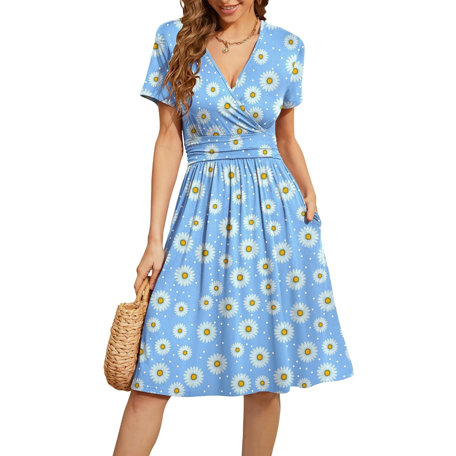 Casual Summer Party Dresses Short Sleeve Dress With Pockets For Women