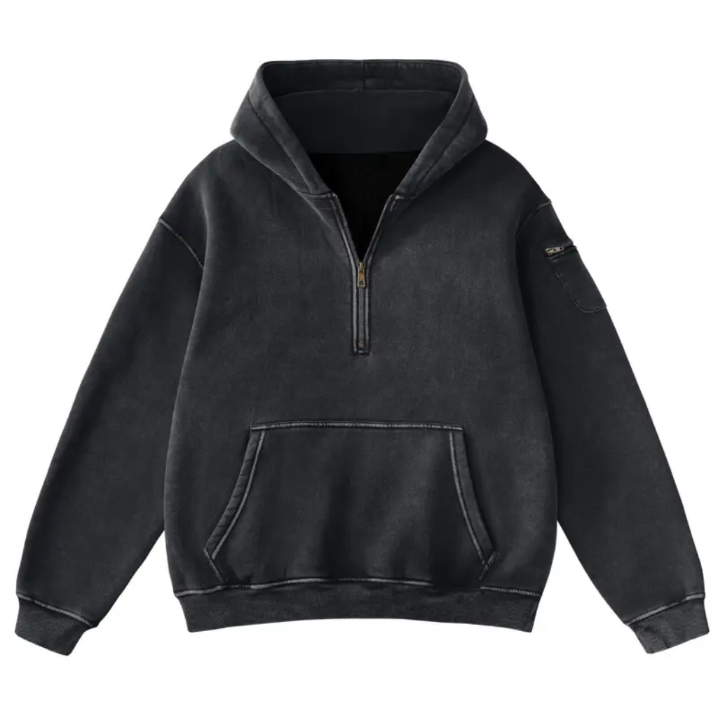 Vintage Design Half Zip Oversized Hoodie For Women