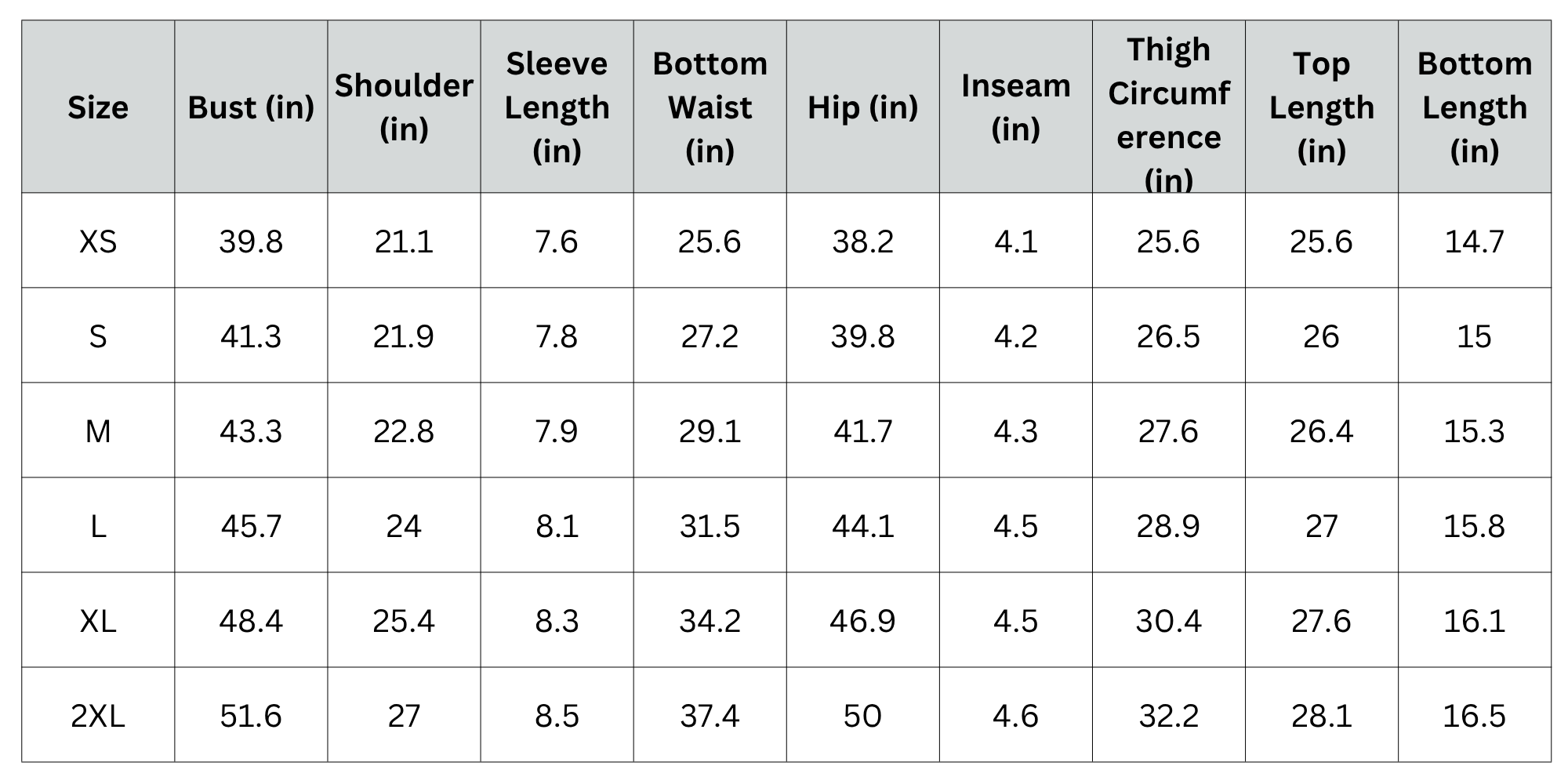 Size Chart