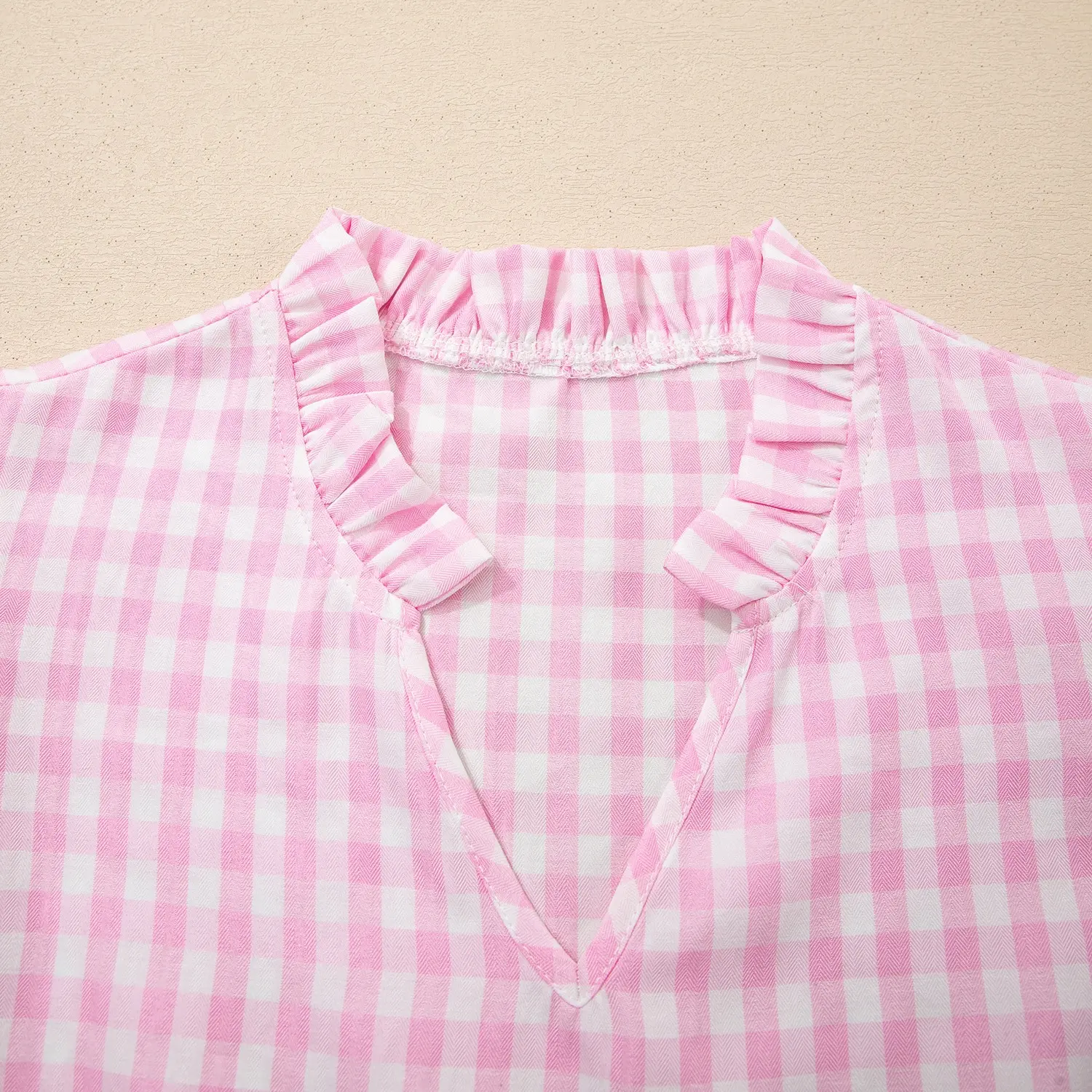 Shewin Women's V-Neck Short Sleeve Plaid Woven Cotton Fabric Tops - Breathable Ruffle Details, Everyday Casual Wear () DealsForYouDays,summerwins,summeroutfits,vacationoutfits,beachoutfits Shirts Shortsleeve,back to school,back to school shopping,sohochic