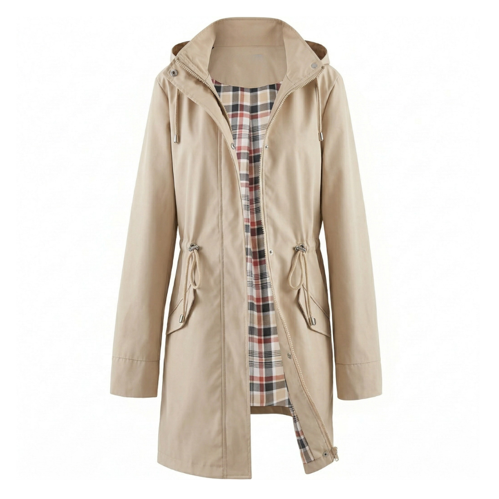 Hooded Trench Coat Waterproof Zip Up Drawstring Style For Women