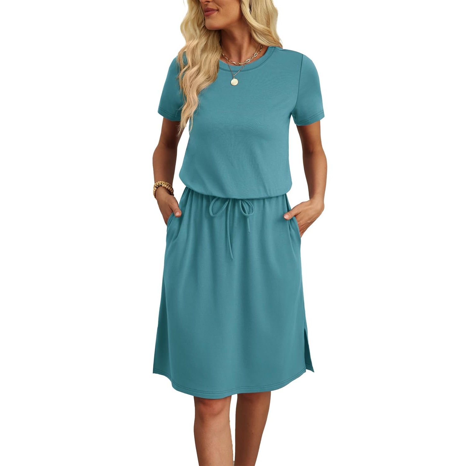 Casual Short Sleeve Crew Shirt With Tie For Women