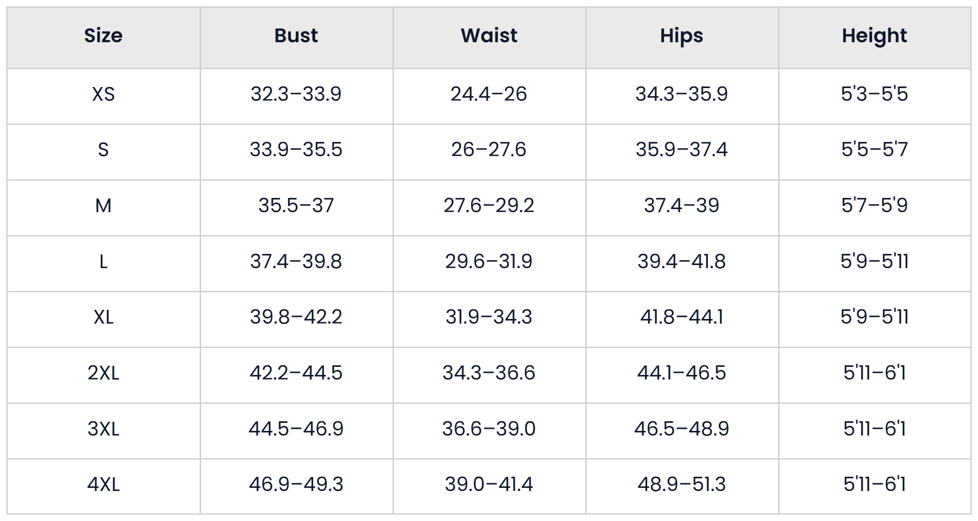 Size Chart for Hooded Quilted Long Puffer Winter Jacket For Women
