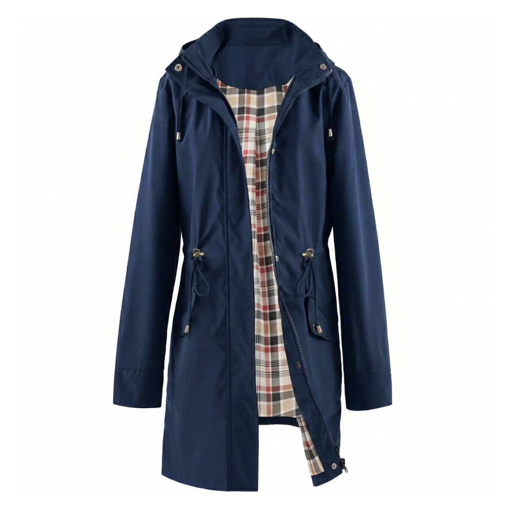 Hooded Trench Coat Waterproof Zip Up Drawstring Style For Women
