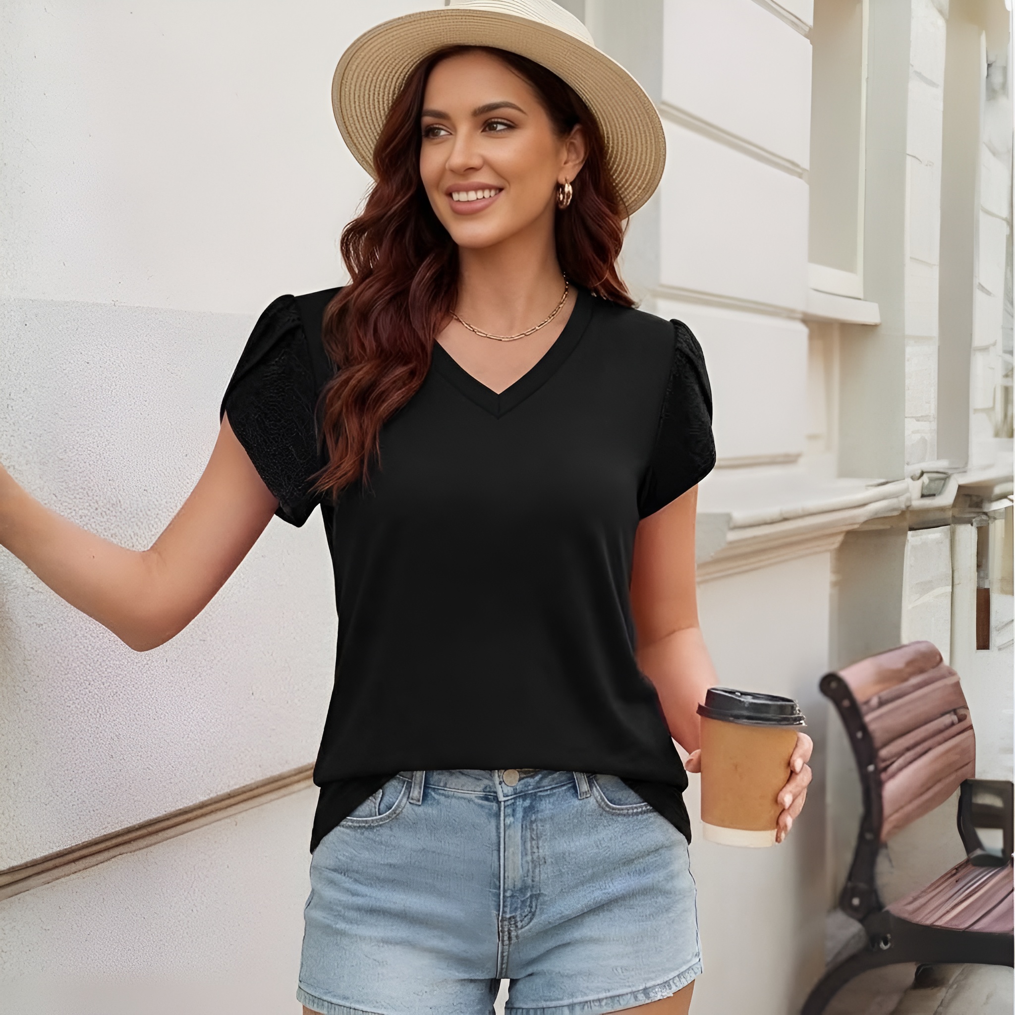 Women Tops Dressy Casual Petal Sleeve Summer Spring Short Sleeve Shirts Work Business Vacation Clothes