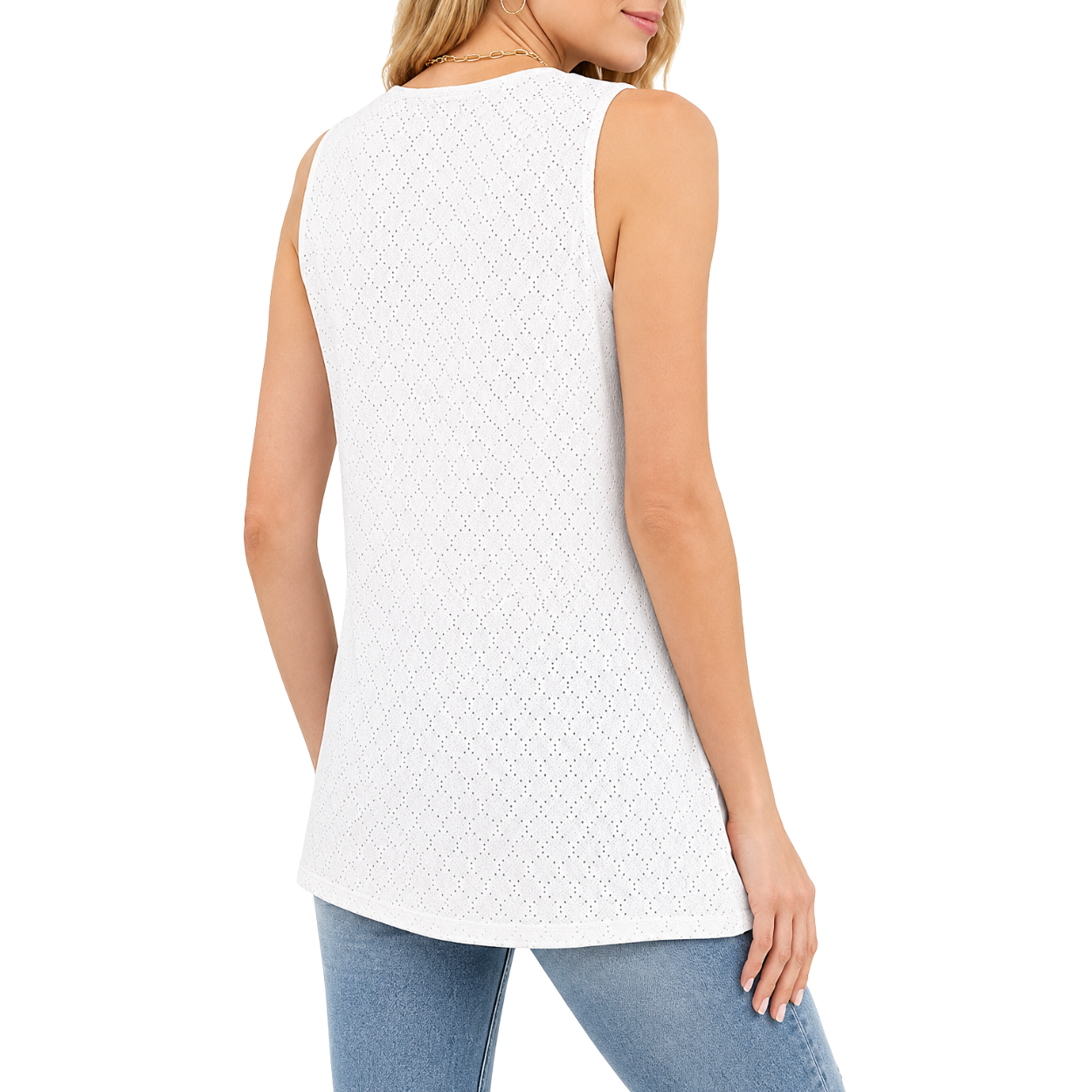 Women Loose Fit Eyelet Textured Tank Top