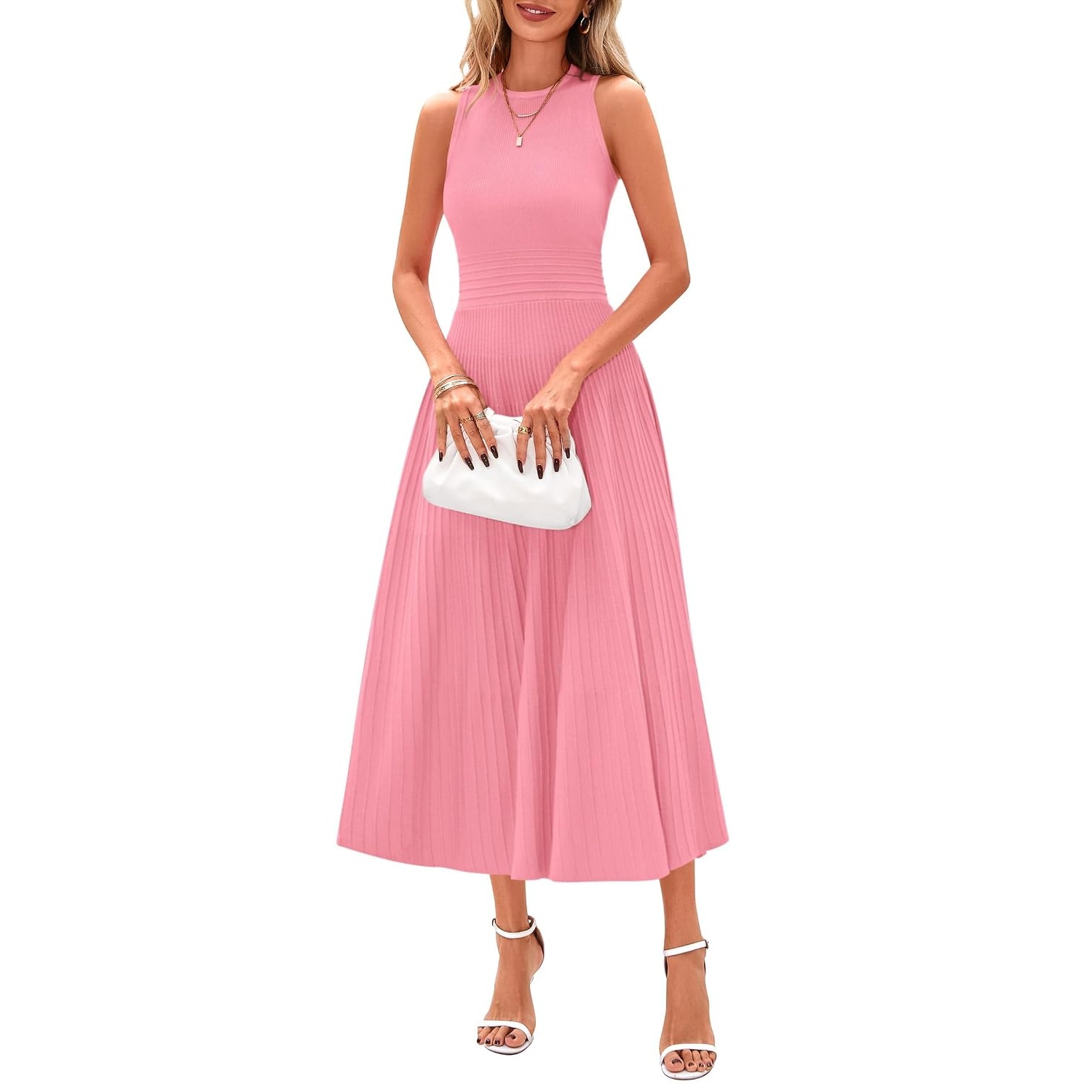 Casual Sleeveless Midi Dress With Pleated Design For Women