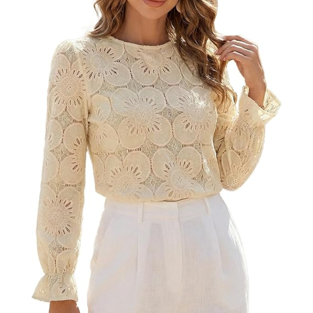 Women Embroidered Crochet Tops With Eyelet Lace Details