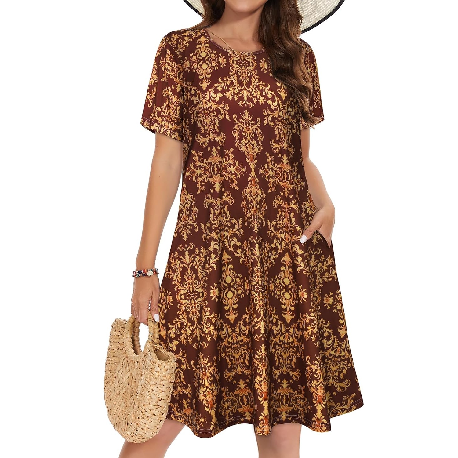 Casual Sundress Short Sleeve Beach Cover Ups For Women