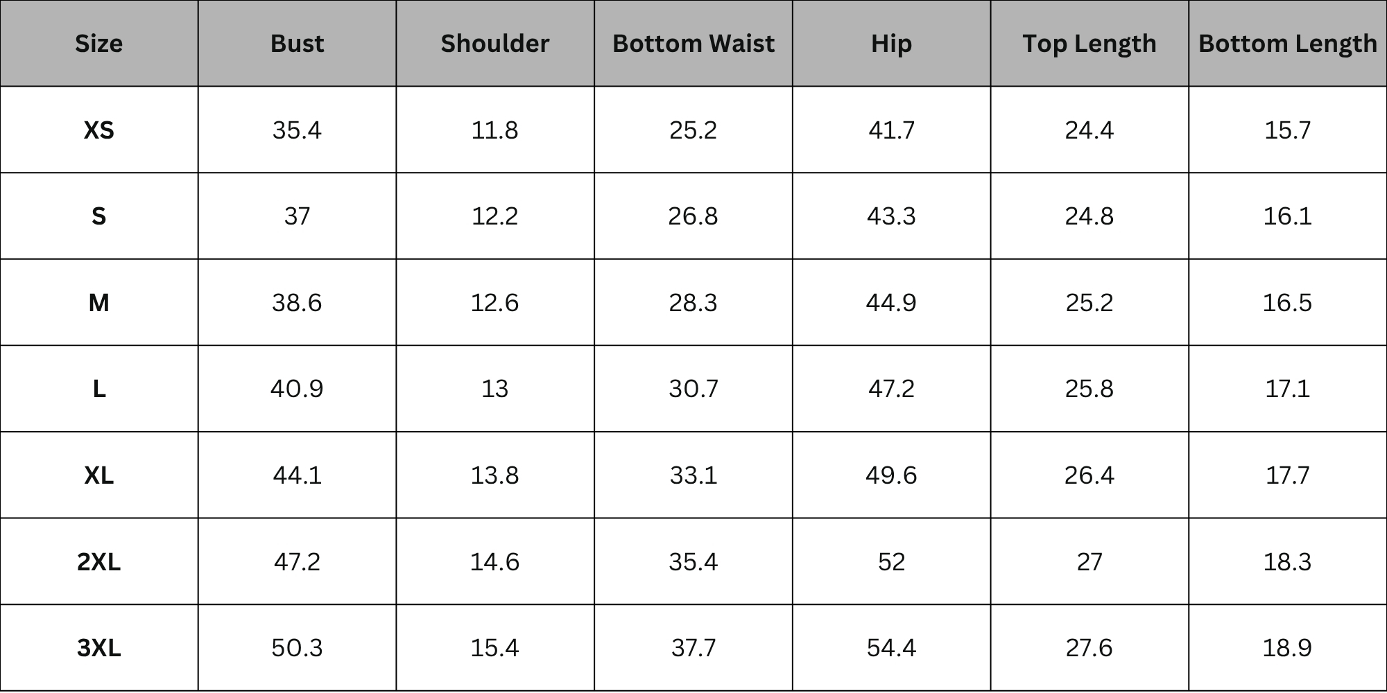 Size Chart