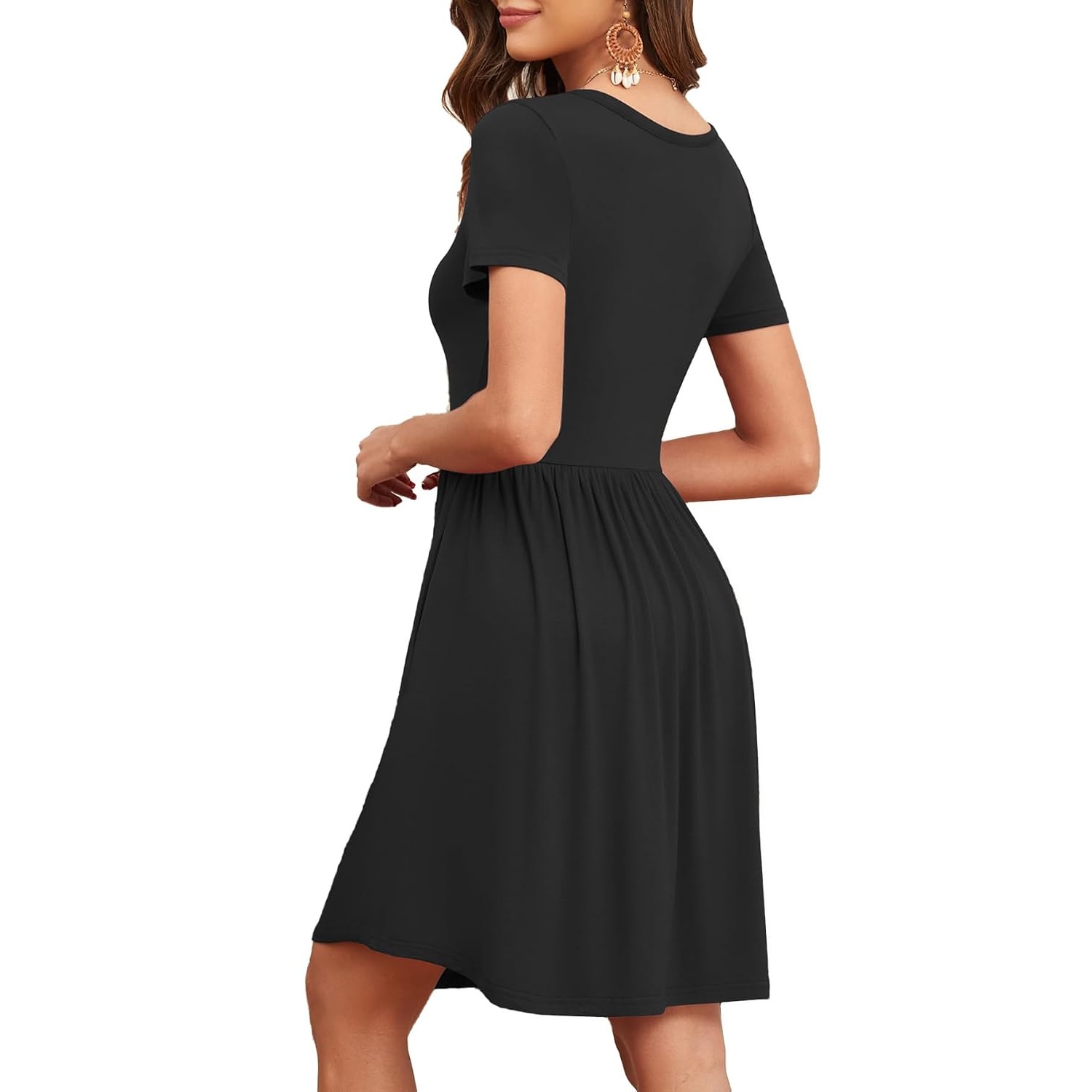 Summer Short Sleeve Loose Fit Dress With Pockets