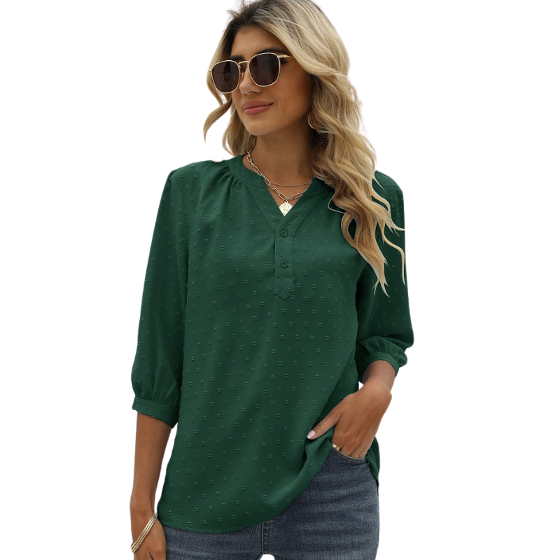 Textured Three - Quarter Sleeves Blouse-My Comfy Blouse