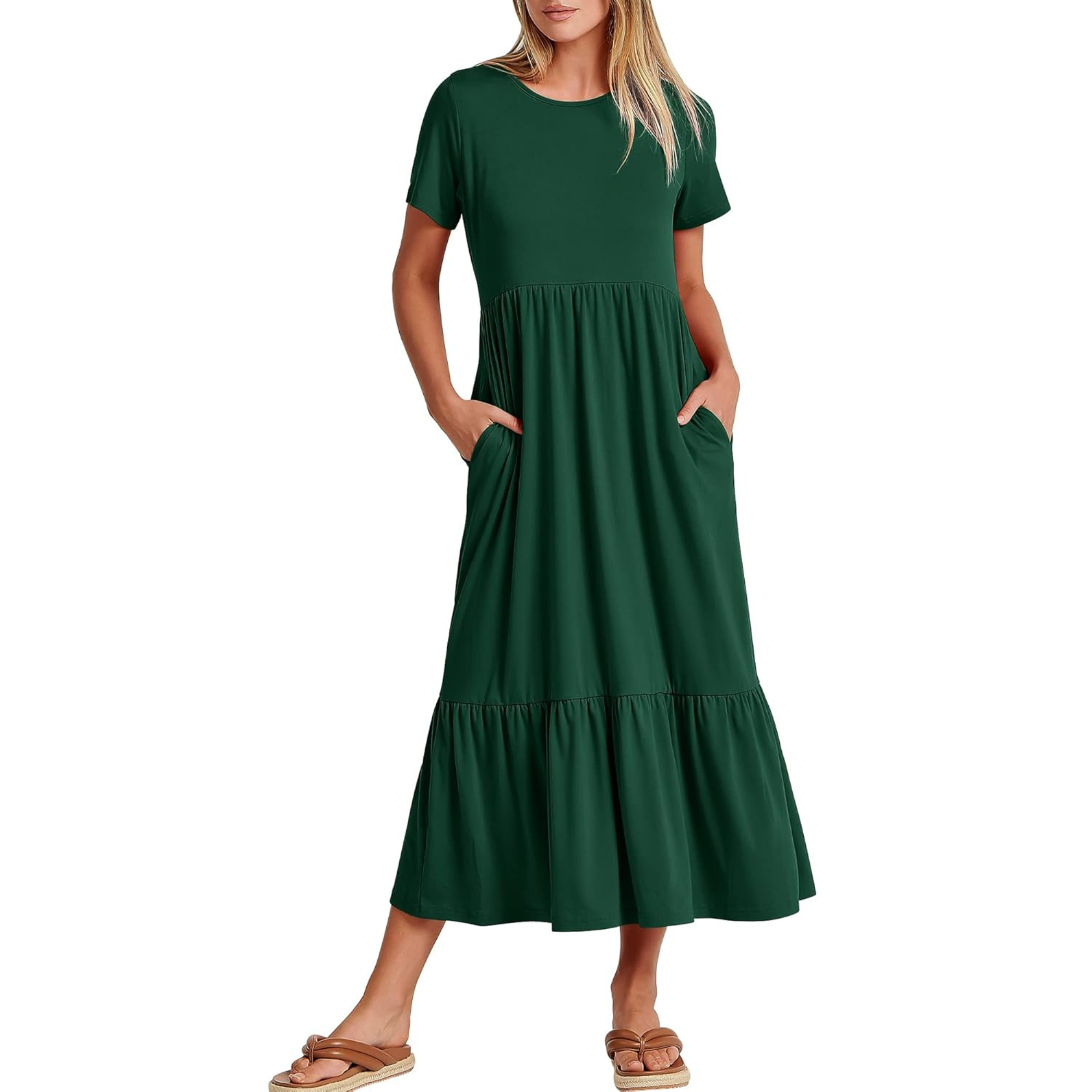 Casual Tiered Maxi T Shirt Dress with Pockets