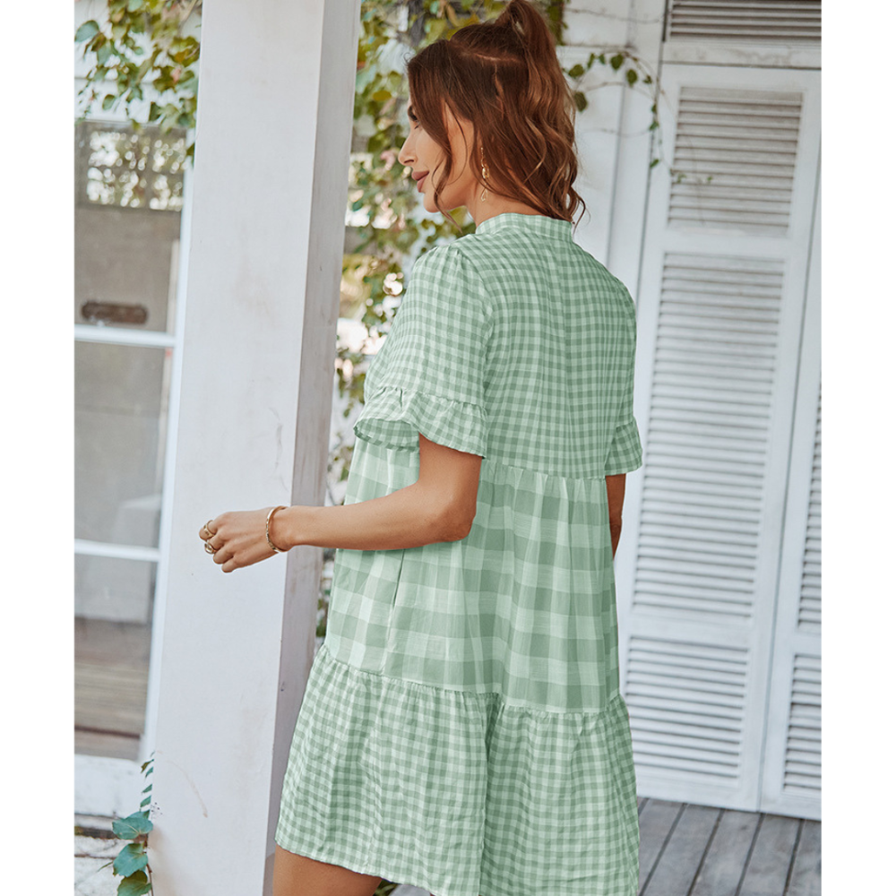 Women Short Gingham Dress-My Comfy Blouse