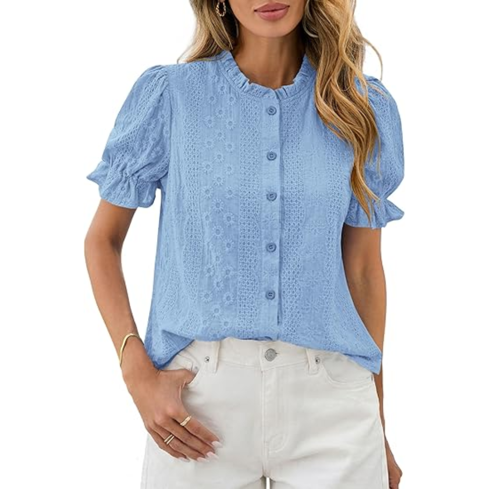 Sleeve Summer Spring Down Boho Embroidered With Button