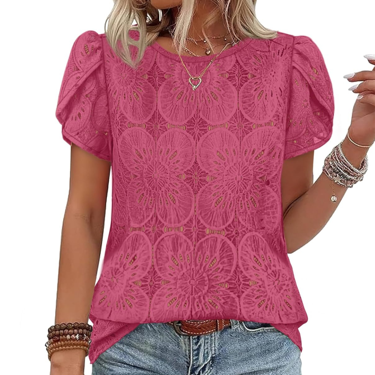 Casual Crochet Petal Short Sleeve Shirt Blouse For Women