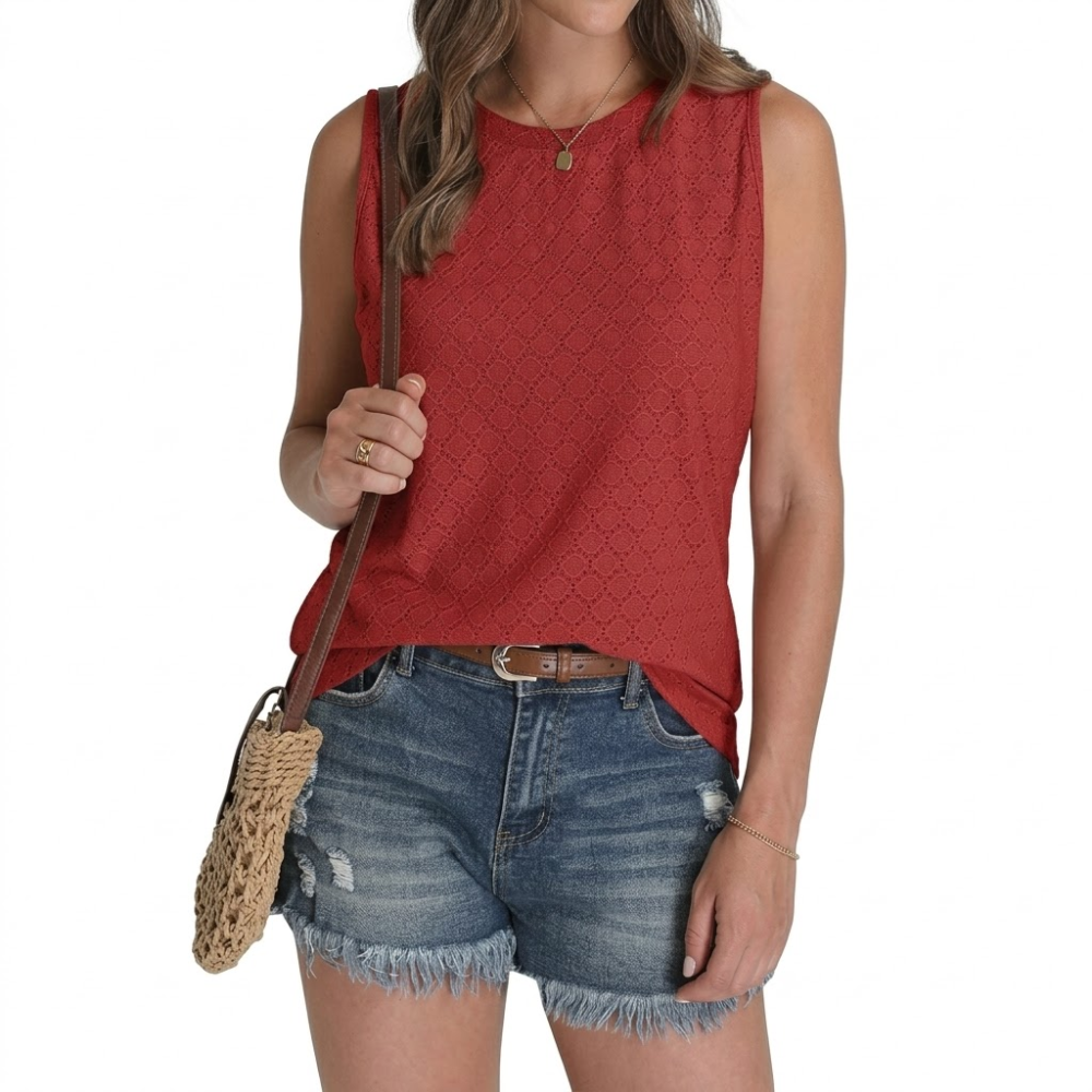 Loose Fit Eyelet Textured Tank Top For Women