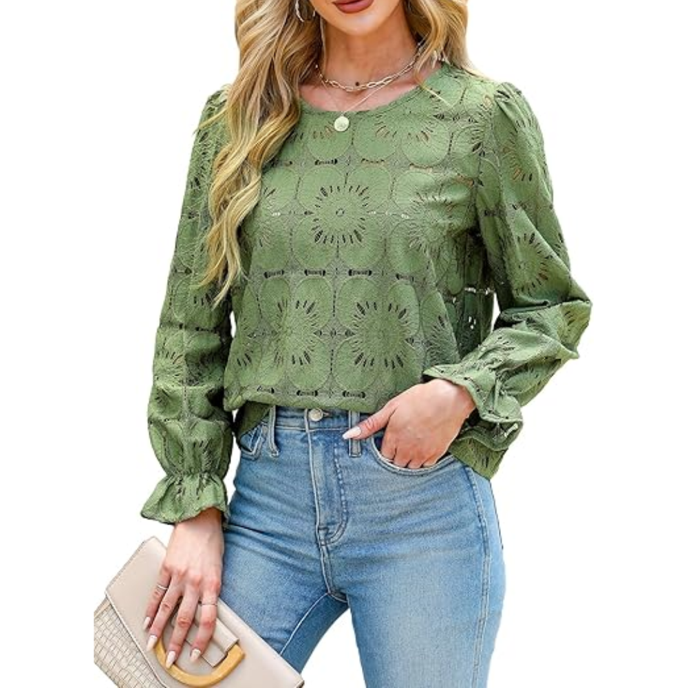 Women Embroidered Crochet Tops With Eyelet Lace Details