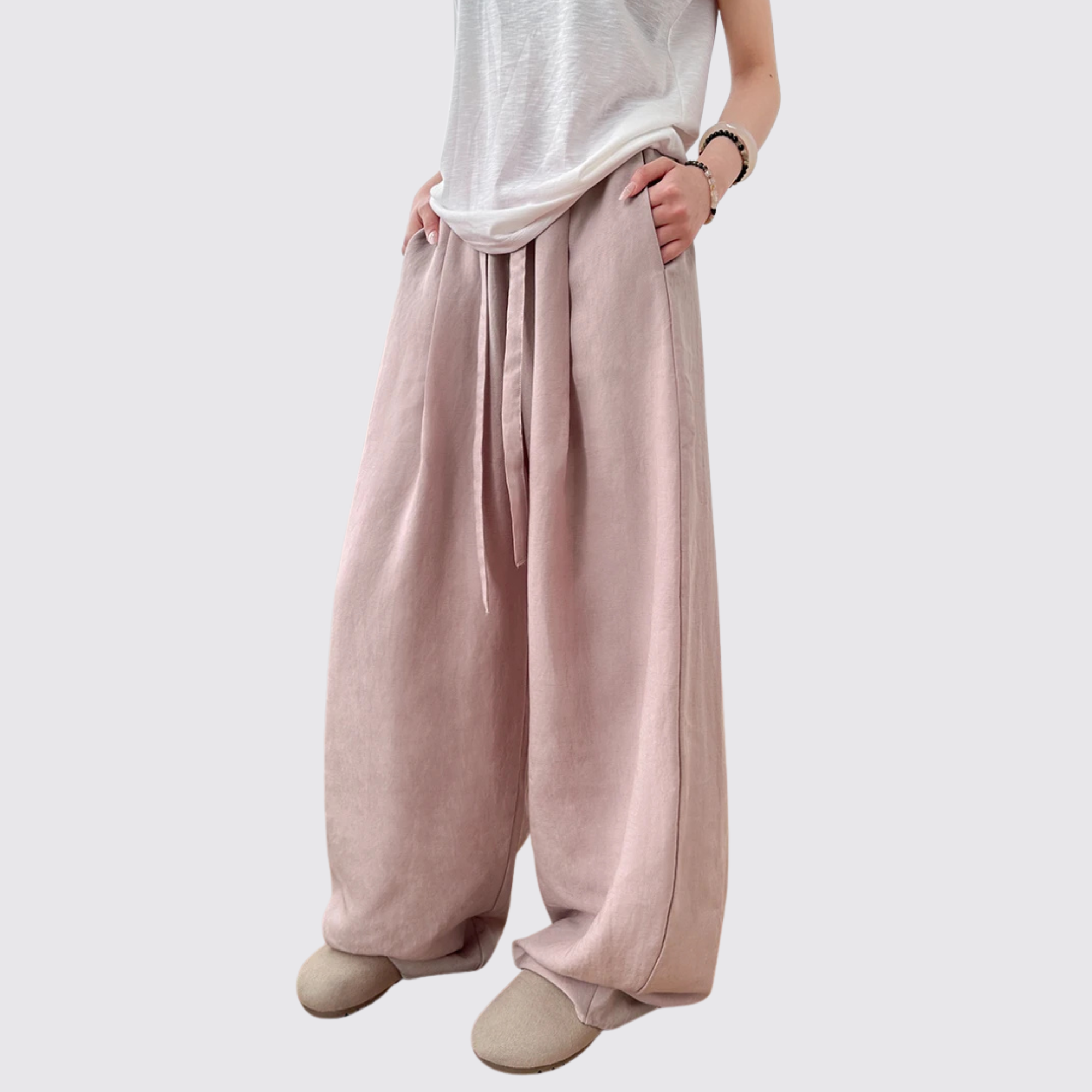 High Rise Balloon Pants With Drawstring And Draped Wide Fit For Women