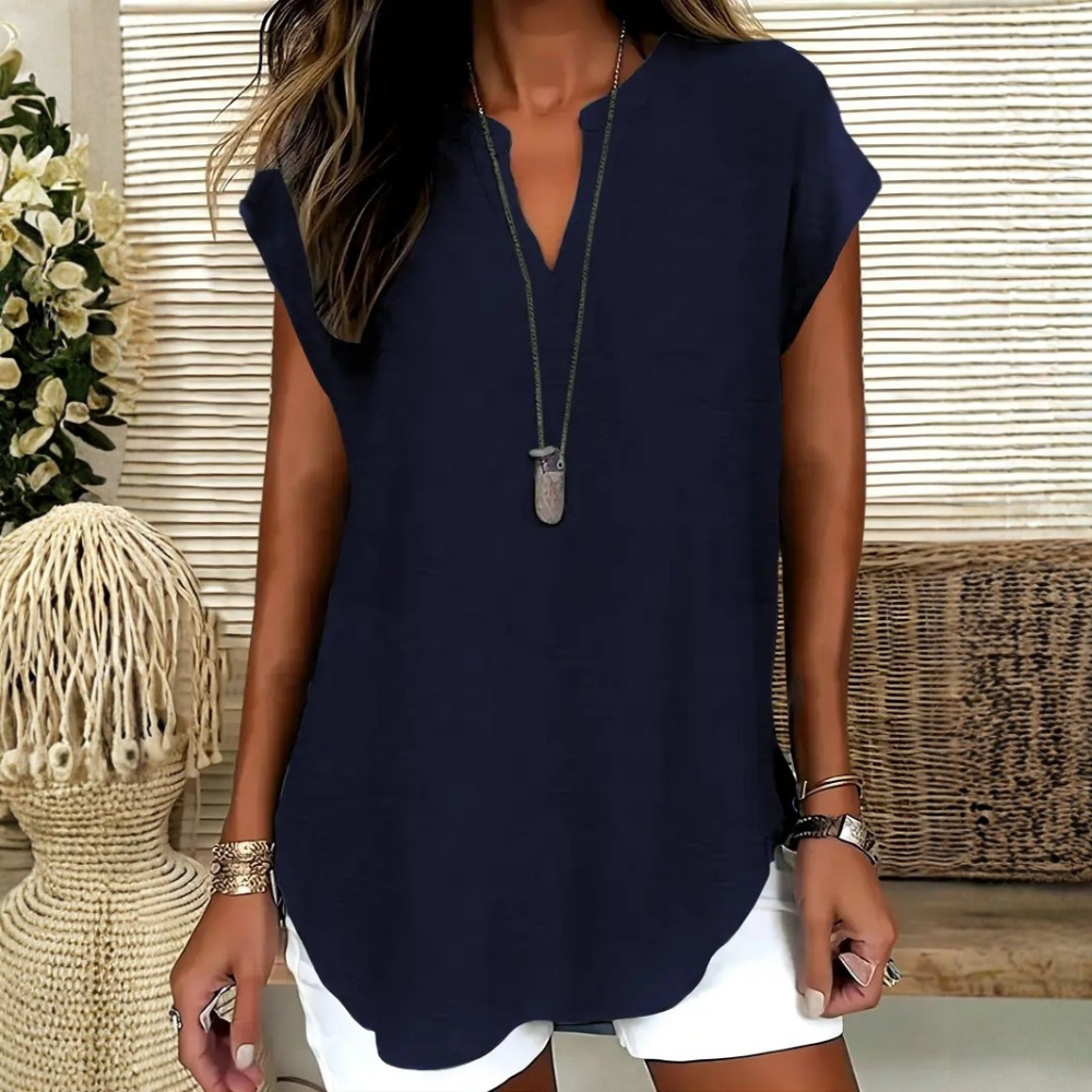 Casual Plain Notched Fitted Blouse Top For Women