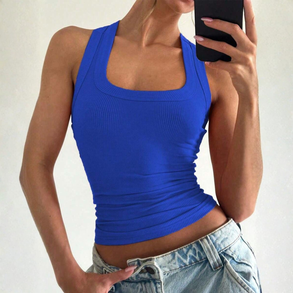 Casual Versatile Sleeveless Fit Square Crop Top For Women