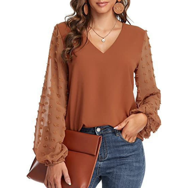 Semi-Formal V-neck Textured Sleeves Blouse-My Comfy Blouse